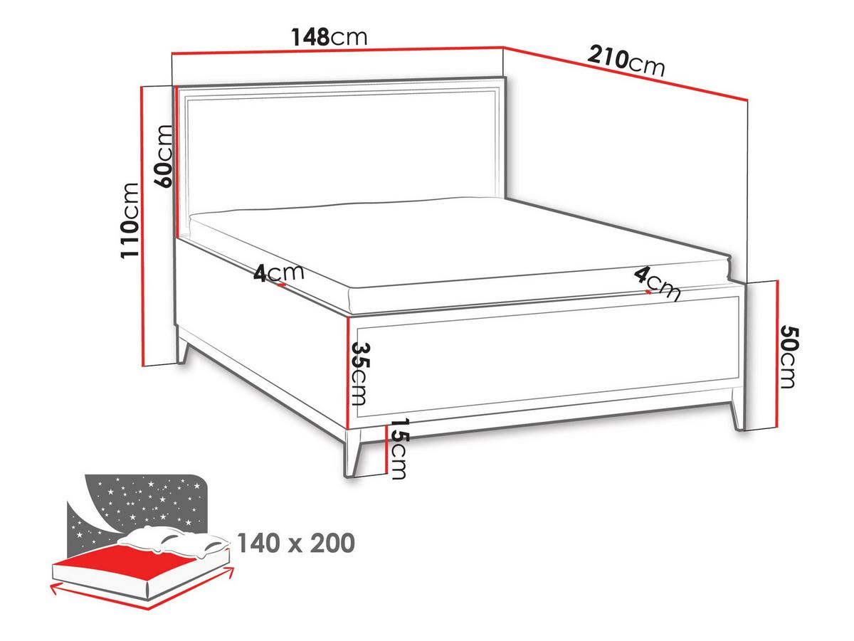 BETT Windsor W-17 - 140x200 cm - Kaschmir/Naturfarben, Holz/Holzwerkstoff (140/200cm) - MIRJAN24