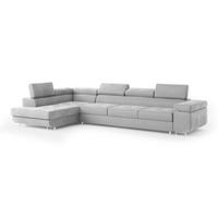 ECKSOFA VICENTE Hellgrau Velours-Stoff mit Schlaffunktion - Hellgrau, Holz (346/202cm) - MASSENO