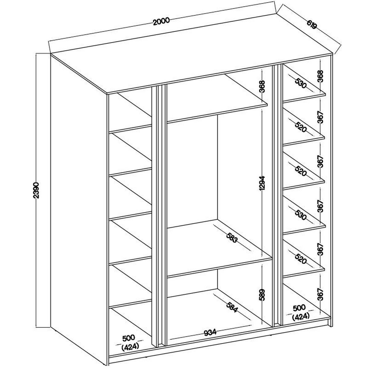DREHTÜRENSCHRANK CAGLIARI 200/239/61,9 cm 4-türig mit Spiegel Goldfarben - Goldfarben/Schwarz, Holzwerkstoff (200/239/61.9cm) - MASSENO