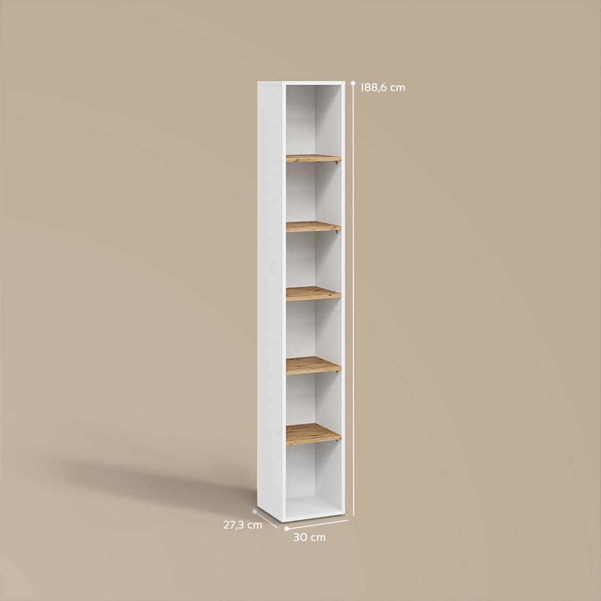 HOCHREGAL Paolina Weiß/Artisan 30 x 188.6 cm - Weiß/Eiche Artisan, Holzwerkstoff (30/188.6/27.3cm) - Livinity®