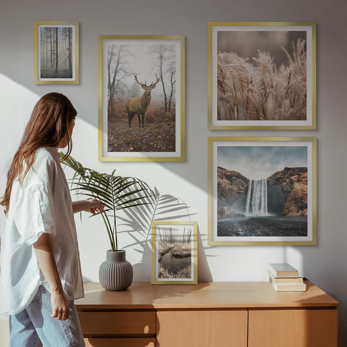BILDER SET 5er Set - 50x50 cm & 20x30 cm & 40x60 cm Goldrahmen - Die charmanten Straßen der Hafenstädte - Goldfarben, Kunststoff (40/60cm) - TULUP