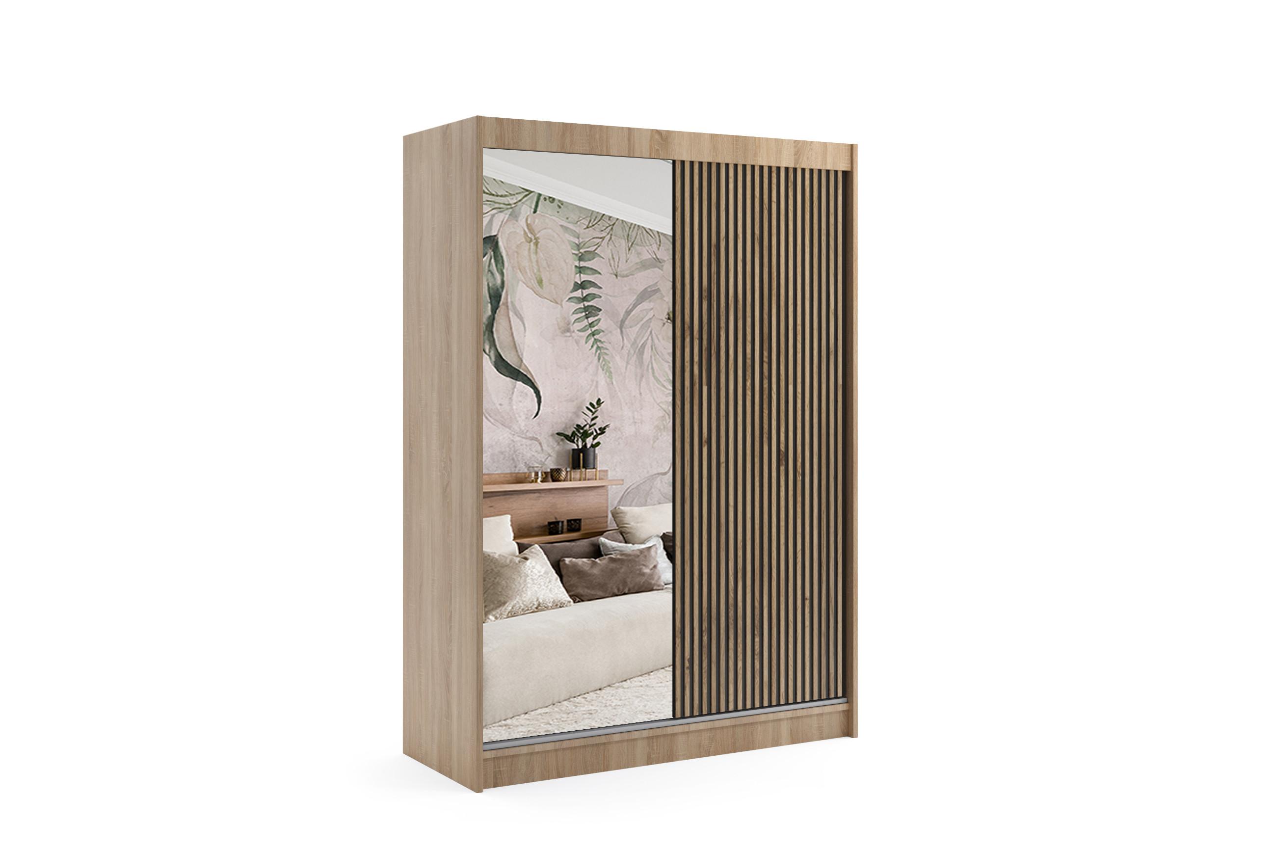 KLEIDERSCHRANK VILAN mit Spiegel/LED - 150 cm - Sonoma Eiche|Eiche Wotan - Eiche Wotan/Sonoma Eiche, Holzwerkstoff (150/215/61cm) - ALTDECOR
