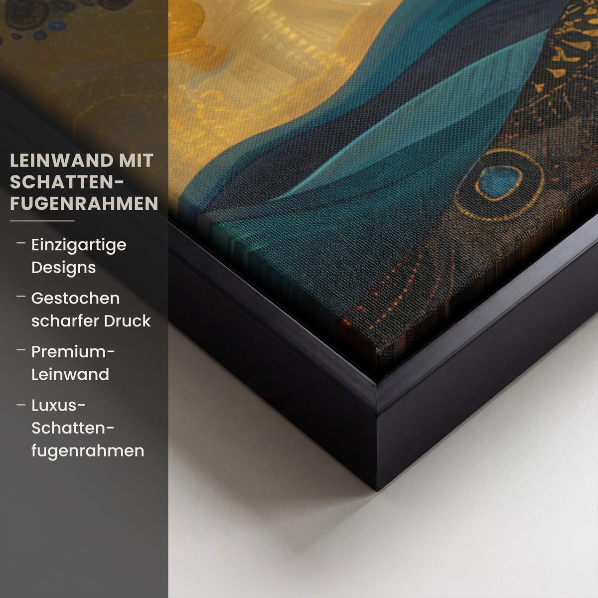 LEINWAND Bilder mit Rahmen - Baum - Mond - Blumen - Gold - Kunst - 50x50 - Orange, Textil (50/50cm) - MuchoWow