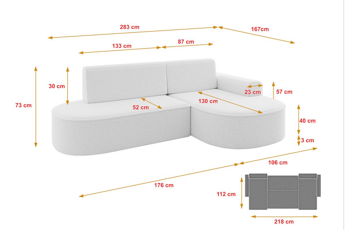 ECKSOFA mit Schlaffunktion und Bettkasten Ottomane Rechts MARI-L1-S - 283x167x73 cm Weiß Bouclé - Schwarz/Weiß, Holzwerkstoff/Kunststoff (167/283cm) - ALTDECOR