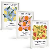 BILDER SET 3er Set - 40x60 cm Weißer Rahmen - Fruchtposter Zitronen Erdbeeren - Weiß, Kunststoff (40/60cm) - TULUP
