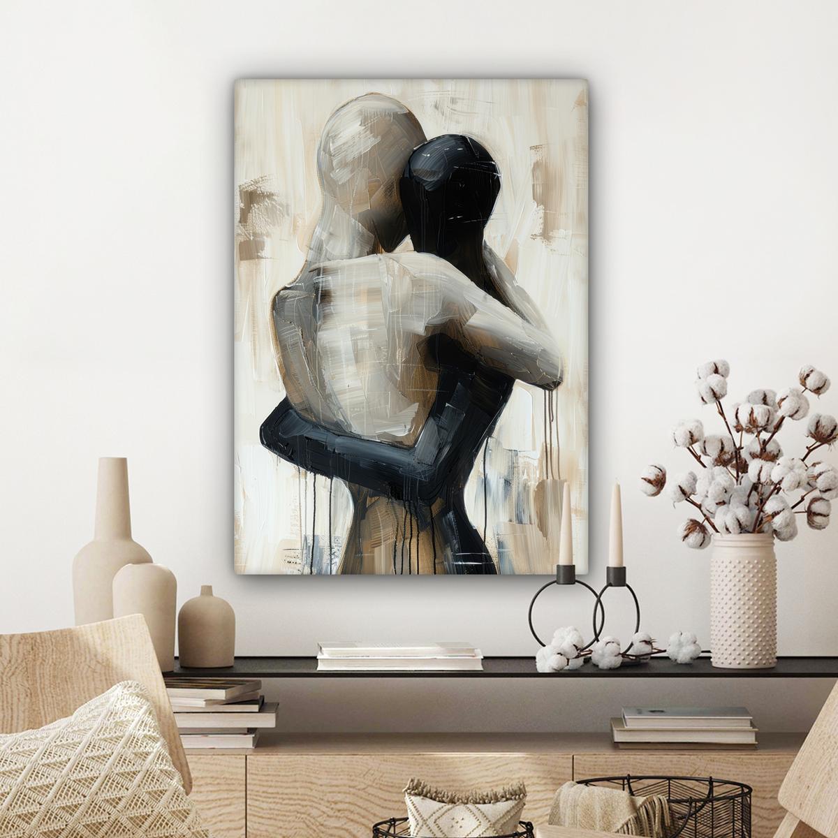 LEINWANDBILD Abstrakt - Liebe - Schwarz und weiß - Modern Wandbild Wohnzimmer 60x80 cm - Schwarz, Textil (60/80cm) - MuchoWow