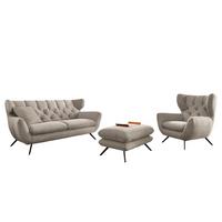 SITZGRUPPE CHARME Granit Cord - Greige/Schwarz, Textil/Metall (175/94/95cm) - KAWOLA