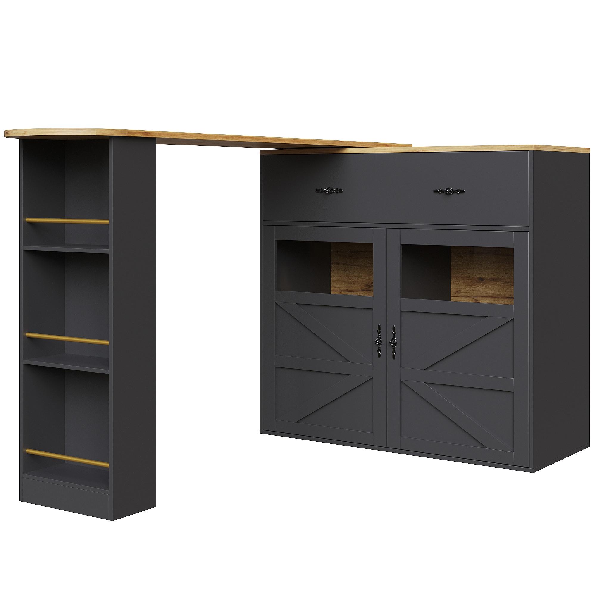BARTISCH ausziehbarer mit Stauraum Schwarz - Schwarz, Holzwerkstoff (204/39/104cm) - Urban Meuble