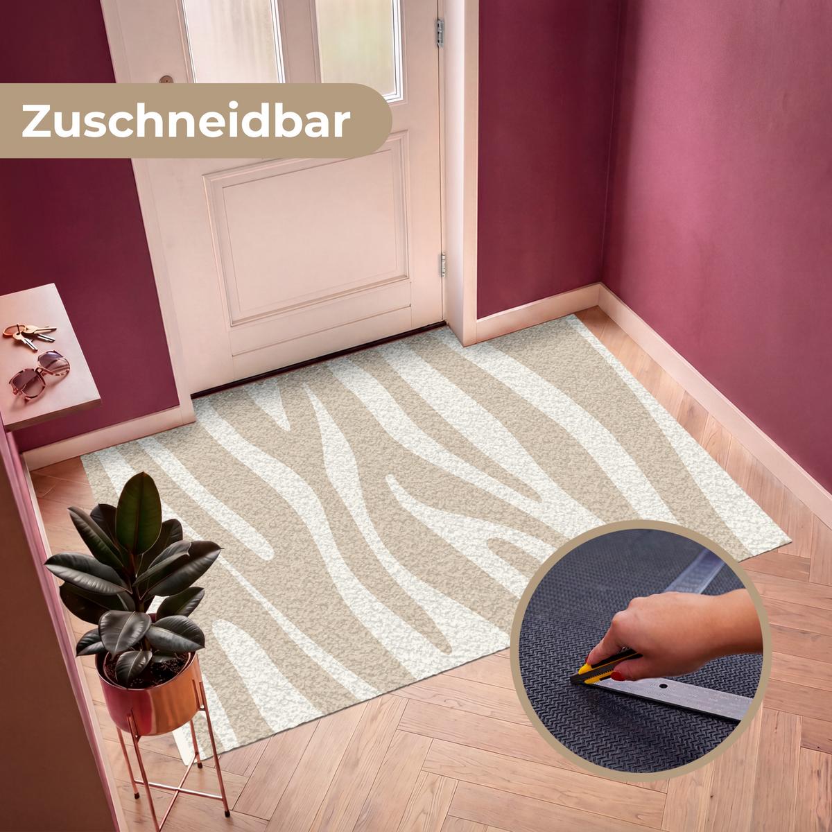 FUSSMATTE Zebramuster - Beige - Weiß - Tiermuster Schmutzfänger 180x120 cm - Beige, Kunststoff (180/0.4cm) - MuchoWow