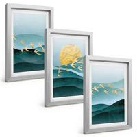 BILDER SET 3er Set - 20x30 cm Silberner Rahmen - Abstrakte Sonnenuntergangslandschaften - Silberfarben, Kunststoff (20/30cm) - TULUP