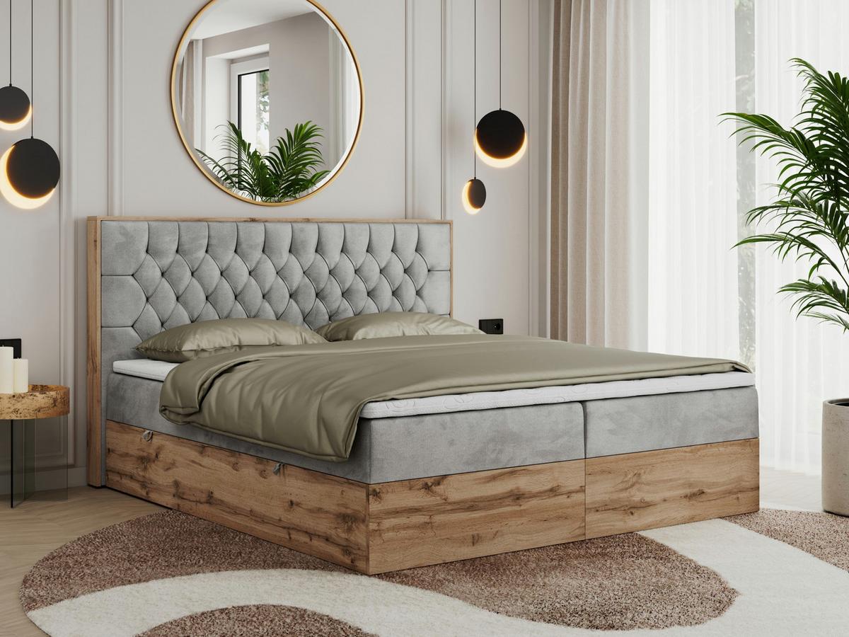 BOXBETT AMORE 160/200 Hellgrau Velvet - H4 - Hellgrau, Holz/Textil (160/200cm) - MKS