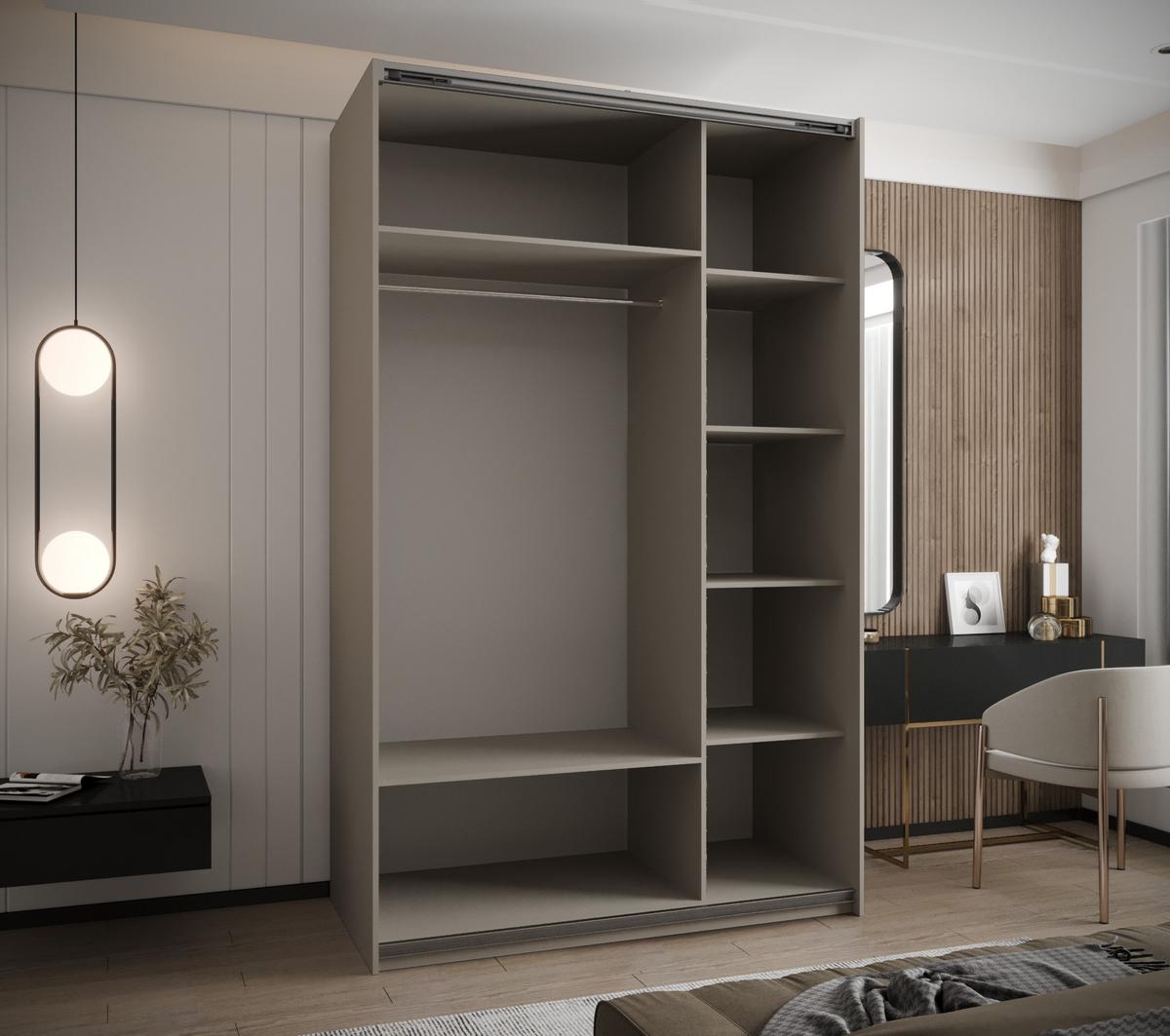 SCHWEBETÜRENSCHRANK 245,5/150/64 2-türig - Kaschmir/Schwarz, Holz/Metall (150/245/64cm) - Abiks Möbel