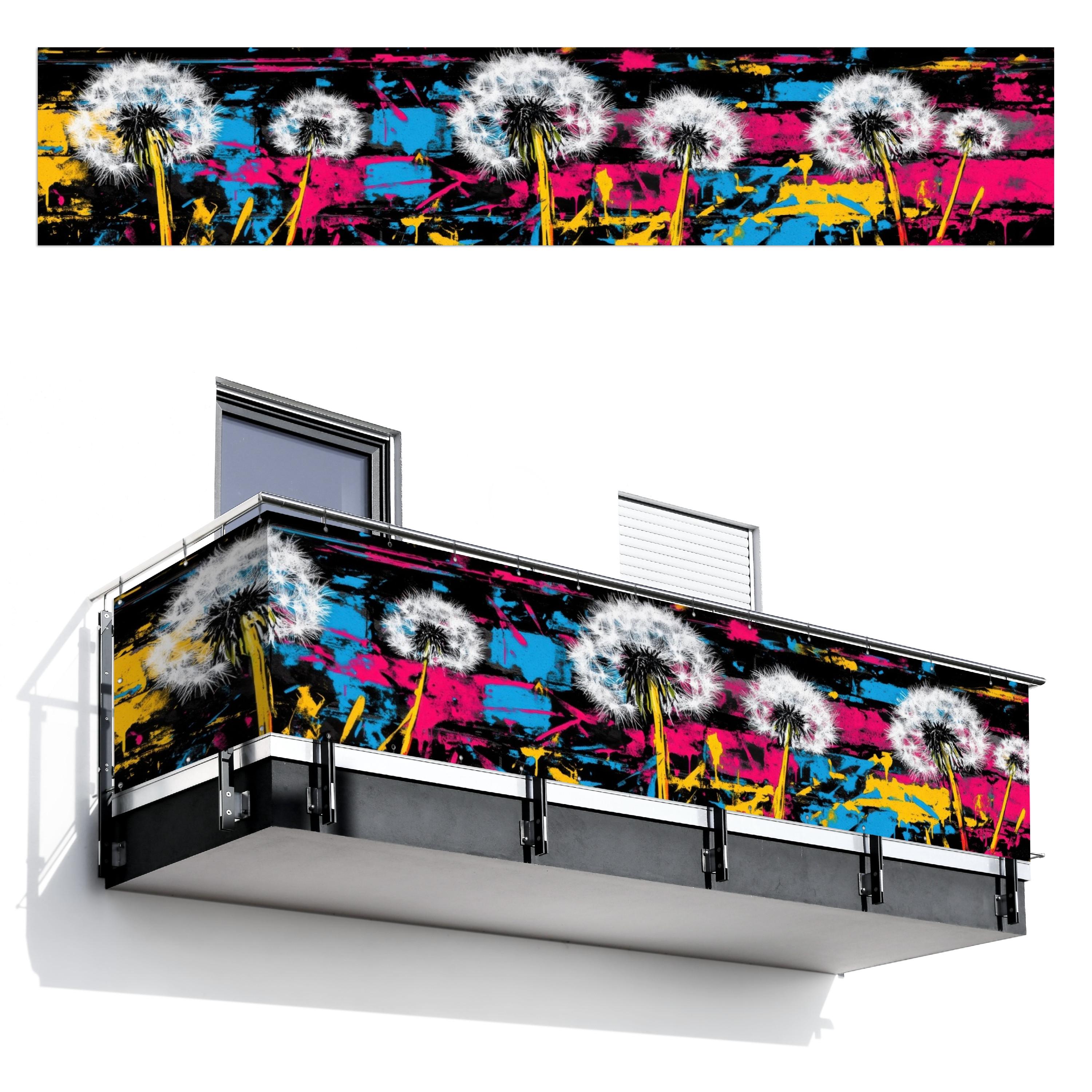BALKON-SICHTSCHUTZ Straßenkunst - Bunt - Wand Deko XXL 500x100 cm - Schwarz, Kunststoff (500/100cm) - MuchoWow