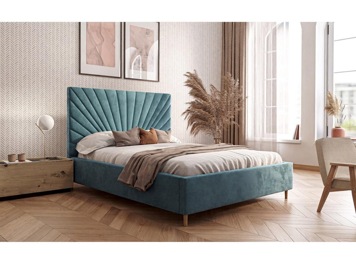 POLSTERBETT SUNNY 180x200 cm Magic Velvet 2223, 34 Holzlatten, Kopfteil 131 cm - Türkis, Textil (180/200cm) - Lookway