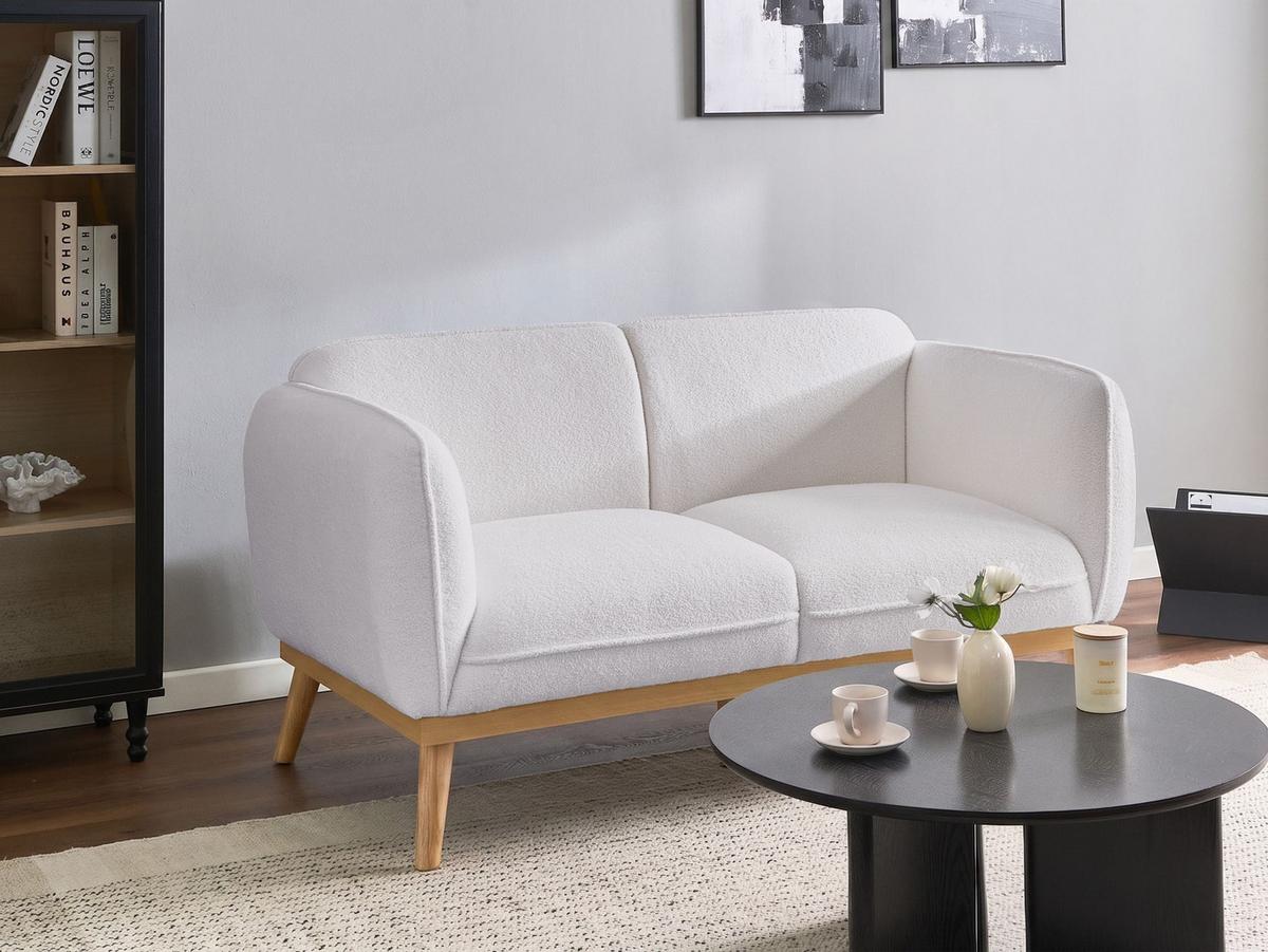 2-SITZER-SOFA Bouclé Weiß Ljung - Hellbraun, Textil (160/82/82cm) - Beliani