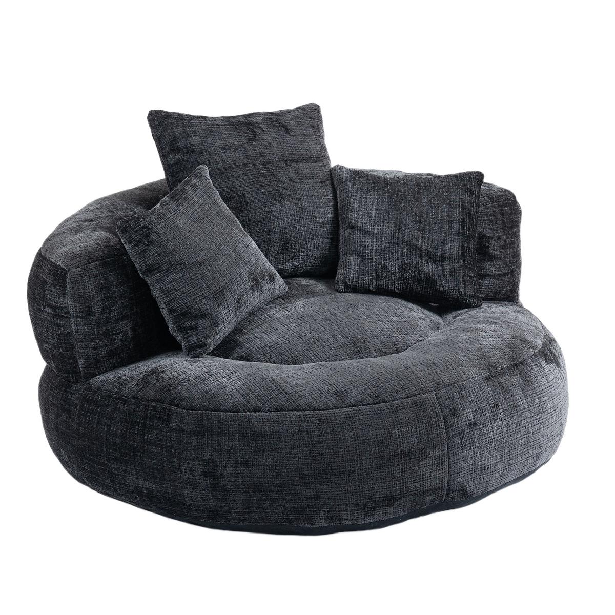 SESSEL chenille bodensessel rund mit kissen - Schwarz, Textil (108/52/108cm) - Urban Meuble