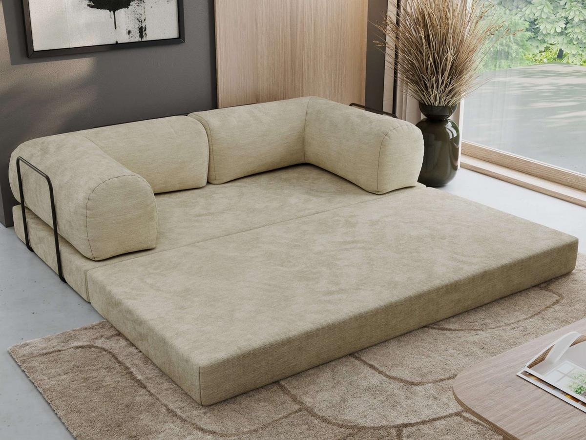 3-SITZER SOFA ORSETTO - Beige Schenille glatt - Beige/Schwarz, Textil/Metall (200/70/100cm) - MKS