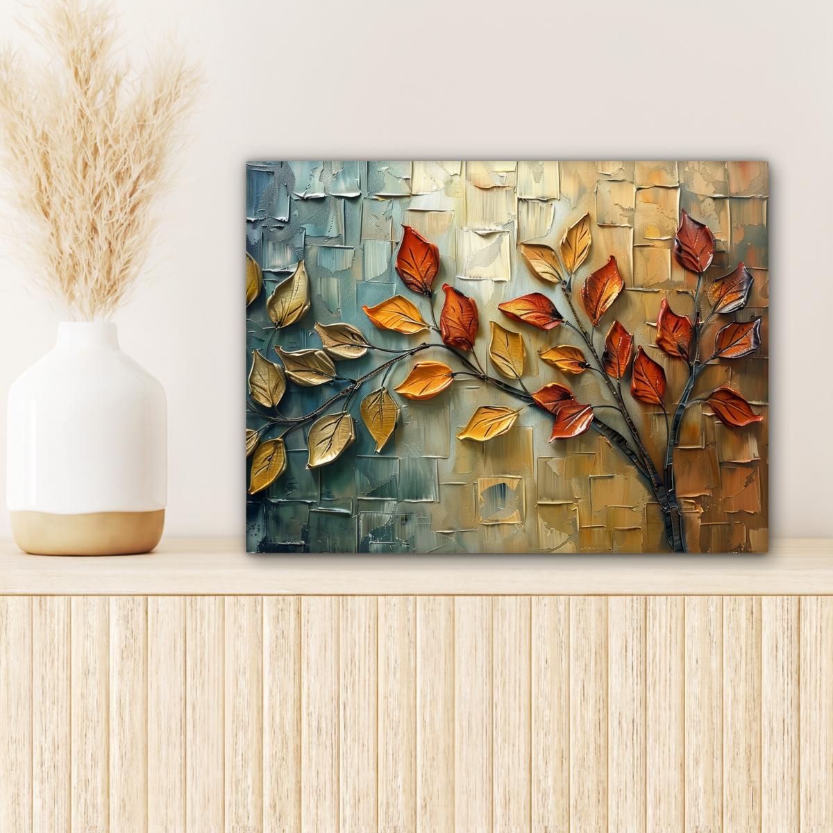 LEINWANDBILD Baum - Abstrakt - Natur - Kunst Wandbild 40x30 cm - Goldfarben, Textil (40/30cm) - MuchoWow