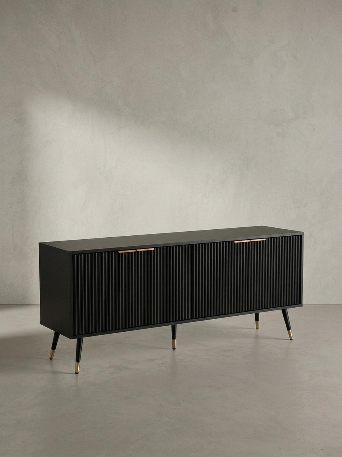 LOWBOARD Schwarz Eiche-Dekor Modern Stil 150x60x39 cm mit Türen - Schwarz, Holzwerkstoff/Metall (150/60/39cm) - KADIMA DESIGN