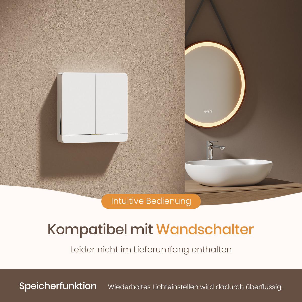 BADSPIEGEL mit Touch-Schalter Beleuchtung mit Hängeriemen Schwarz Ø 60 cm - Schwarz, Glas (60/60/3.5cm) - EMKE