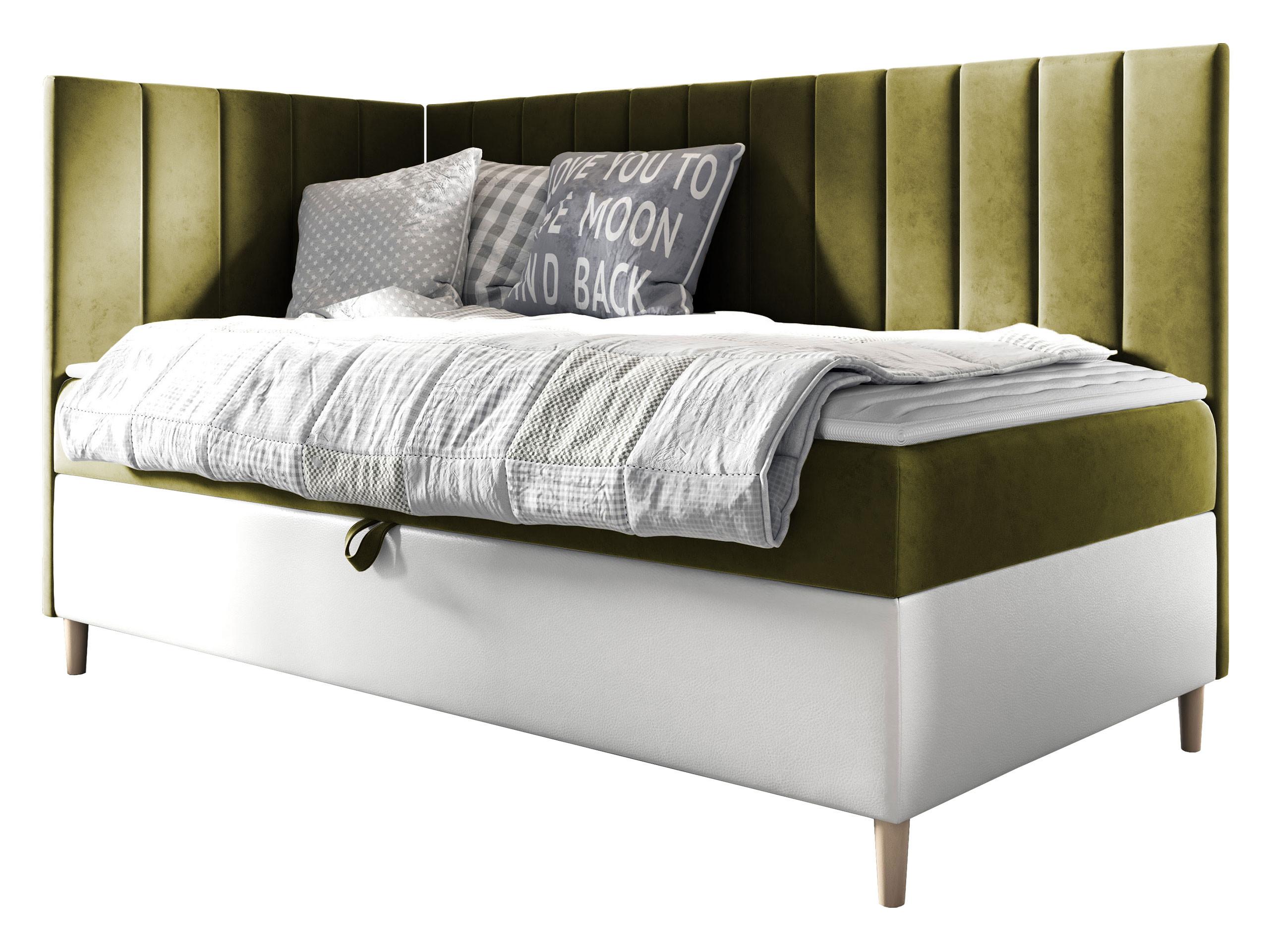 BOXBETT Maja Junior 3, Seite zum Öffnen des Bettkastens: Links - H3 - Weiß/Grün, Holz (100/200cm) - MIRJAN24