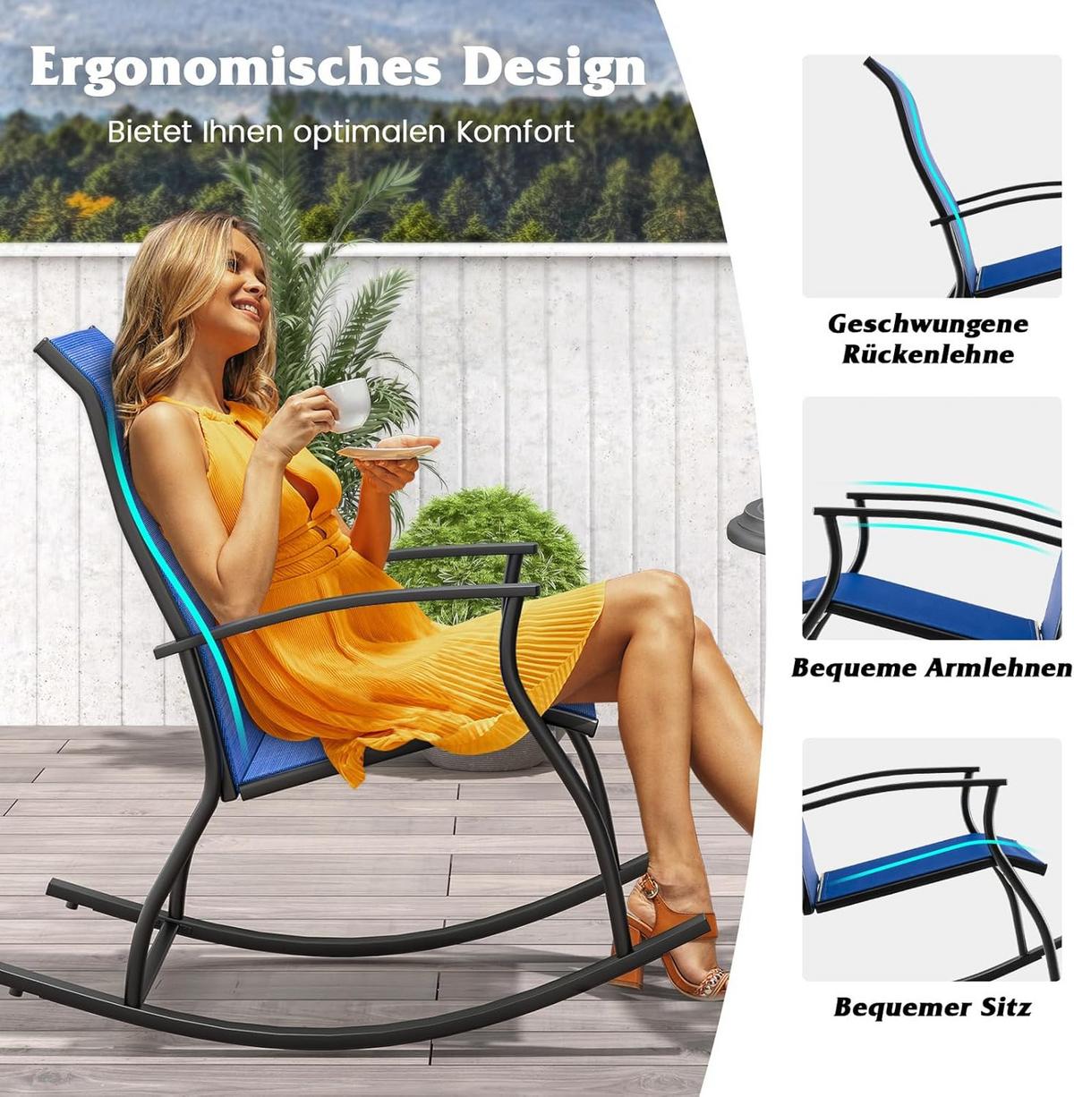 SCHAUKELBANK Marineblau(2er-Set) - Blau, Metall (102/100/68cm) - COSTWAY