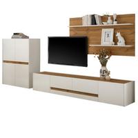 WOHNWAND weiß, Eiche Wotan 3-teilig 343 cm, Schrankwand mit viel Stauraum - Eiche Wotan/Schwarz, Holz/Holzwerkstoff (360/180/45cm) - Furn.Design