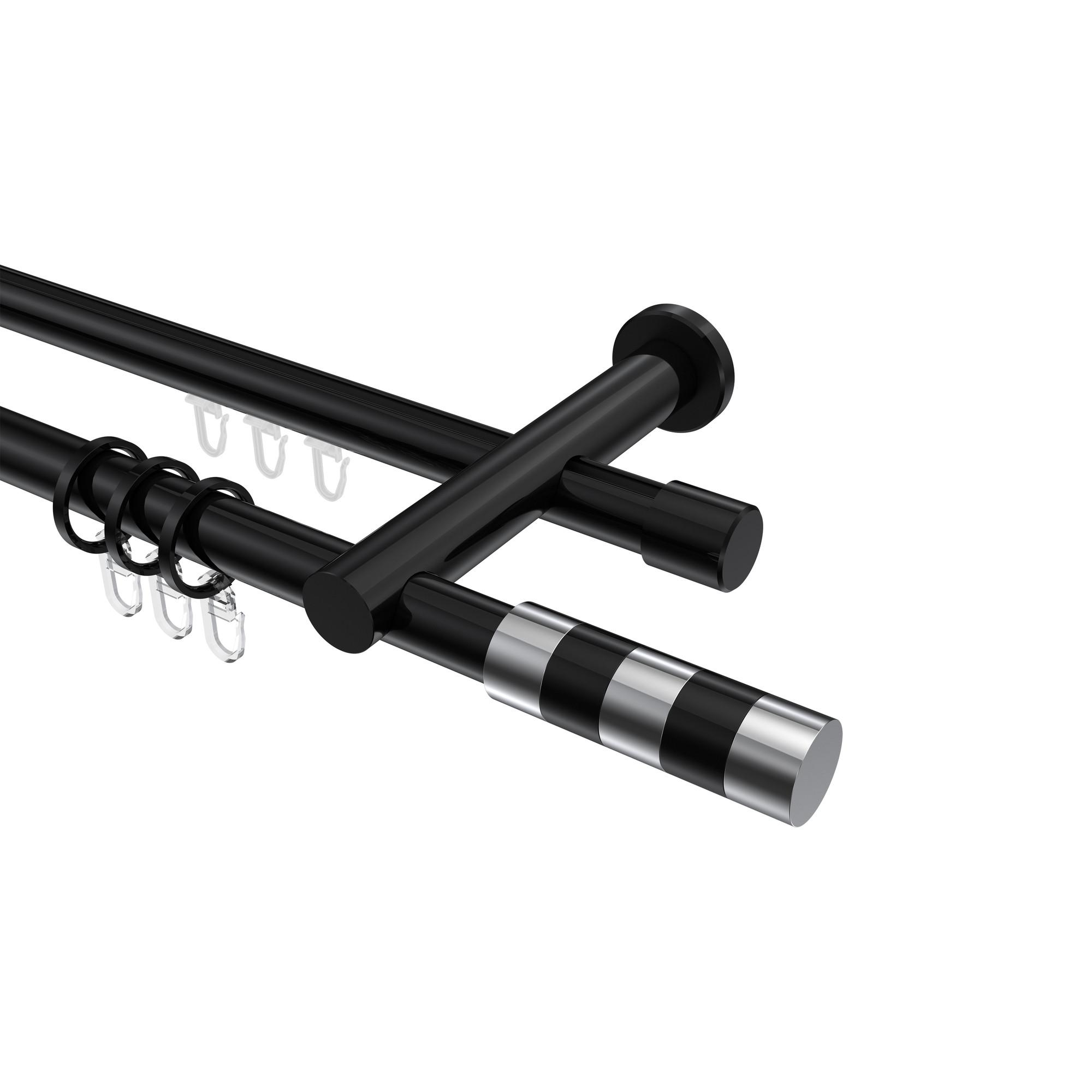 GARDINENSTANGE RUNDROHR-INNENLAUF Platon Mavell 480 cm (geteilt in 3 x 160 cm), 2-läufig, 20 mm Ø Schwarz - Chromfarben/Schwarz, Metall (480cm) - INTERDECO