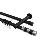 GARDINENSTANGE RUNDROHR-INNENLAUF Platon Mavell 480 cm (geteilt in 3 x 160 cm), 2-läufig, 20 mm Ø Schwarz - Chromfarben/Schwarz, Metall (480cm) - INTERDECO