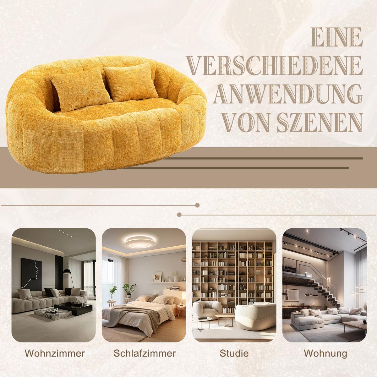 BEAN BAG SOFA– Komfortabler Lazy Lounger mit hochdichtem Memory - Gelb, Textil (150/63/95cm) - Urban Meuble