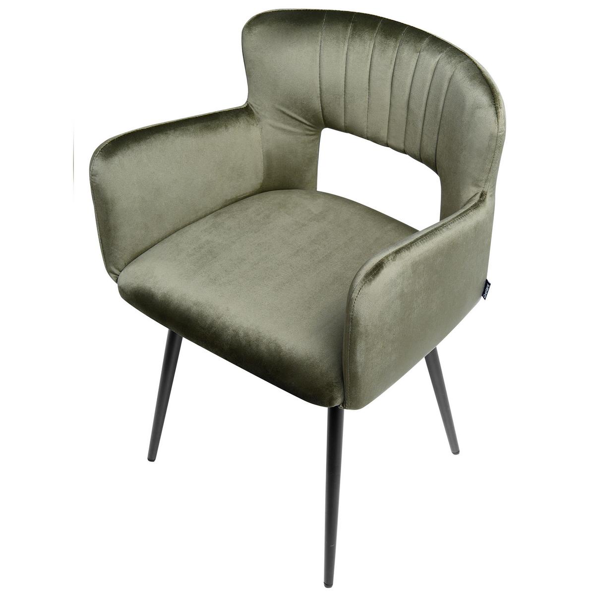ESSZIMMERSTUHL 2er-Set Samtstoff Olivgrün Sanilac - Olivgrün, Textil/Metall (52/75/44cm) - Beliani