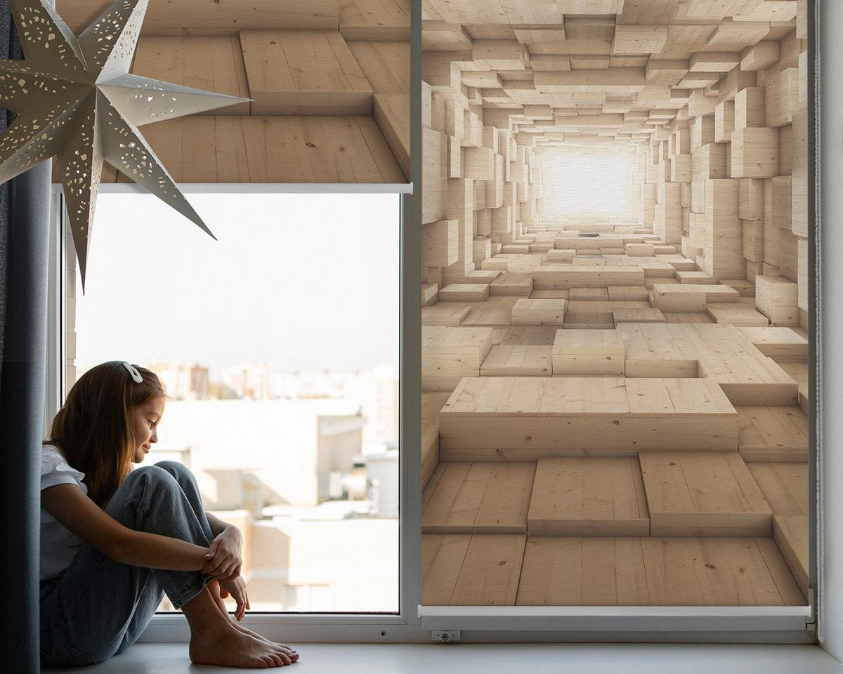 INNENROLLO - Fensterrollo - Rollo - 150x140 cm - 3D-Holzloch - Braun, Kunststoff (150/140/0.5cm) - TULUP