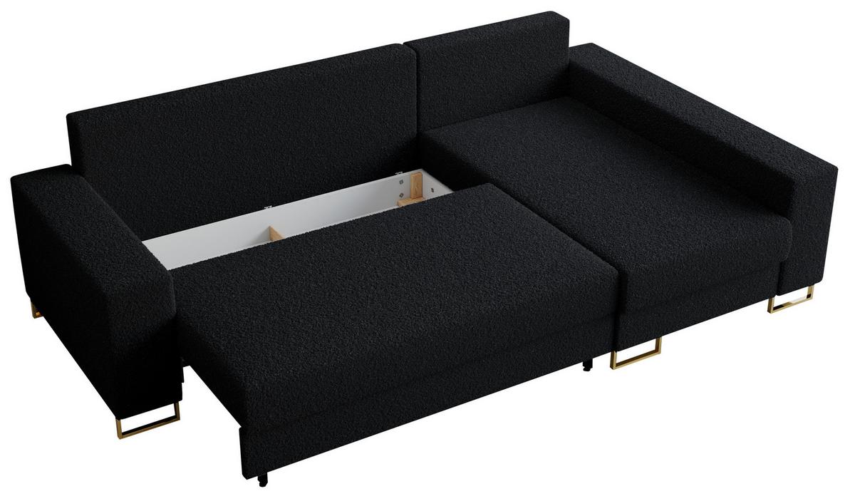 ECKSOFA Dorian Boucle Schwarz - Goldfarben/Schwarz, Textil/Metall (242/138cm) - MKS