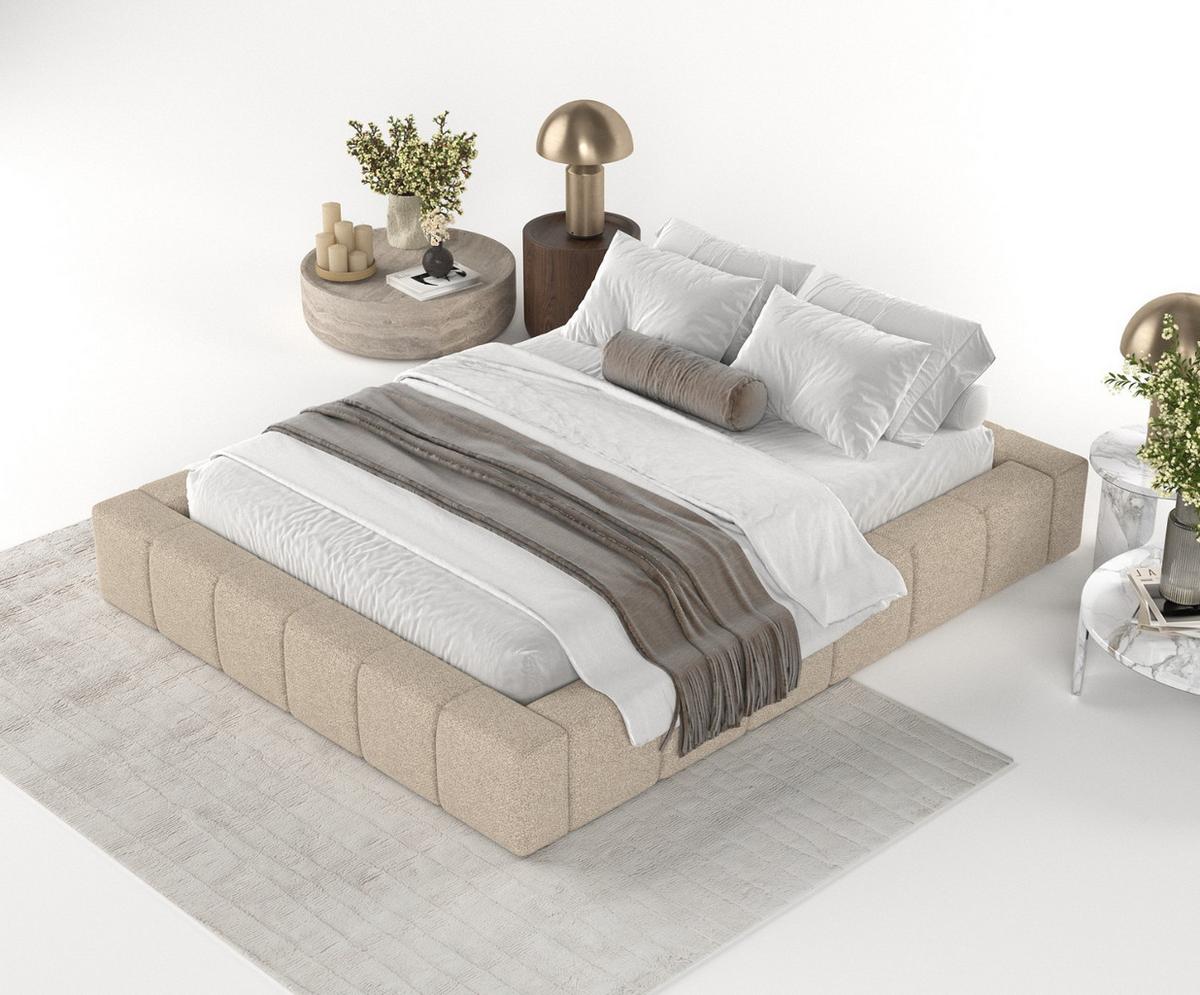 POLSTERBETT Kea mit Stauraum 200/200 cm Hellbeige im Bubble Stoff - Sandfarben/Schwarz, Holz/Holzwerkstoff (200/200cm) - AltaBeds