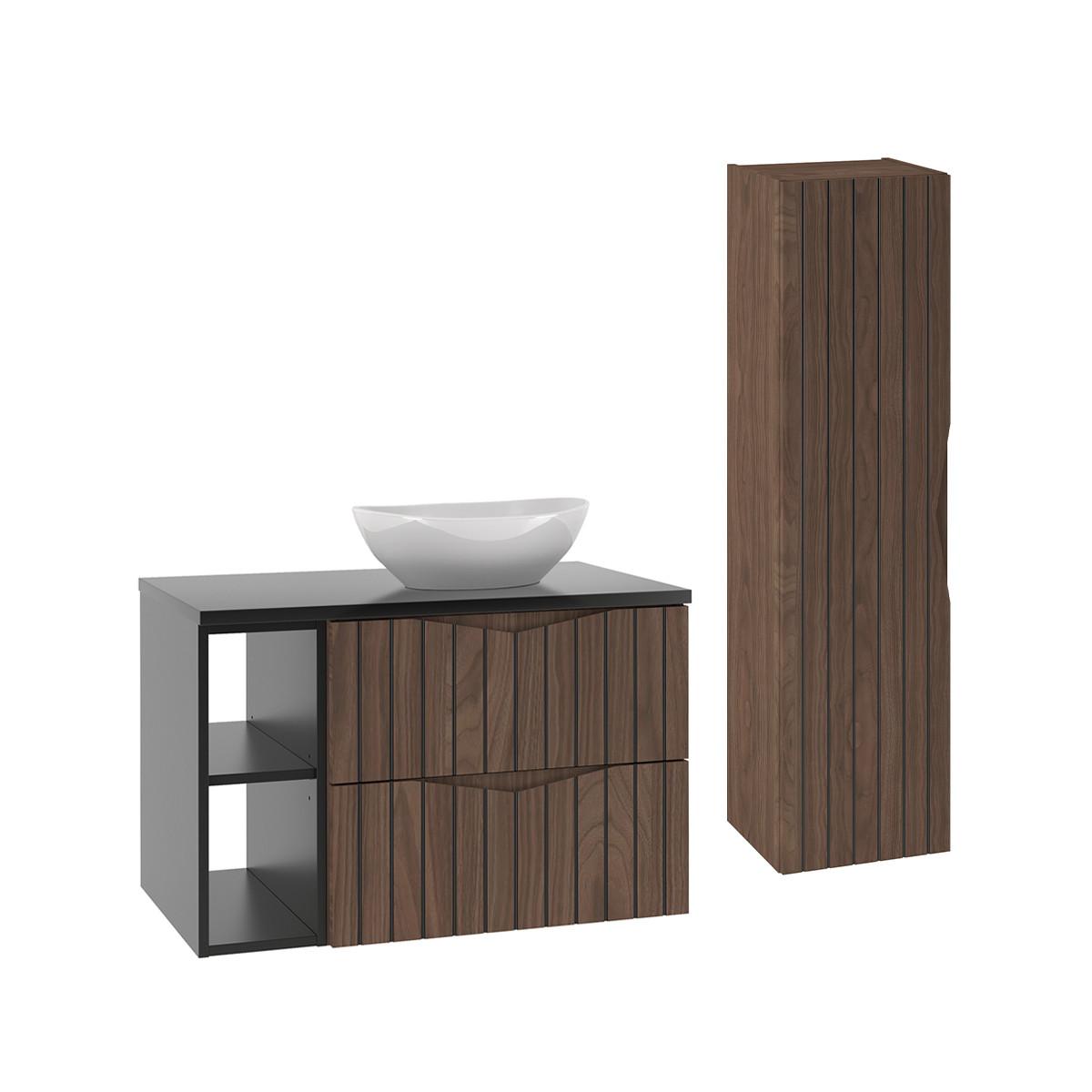 BADMÖBEL 80.6cm Siena 2er-Set Holz und Schwarz - Schwarz, Holzwerkstoff (80.6/52.2/46.5cm) - Petits-meubles