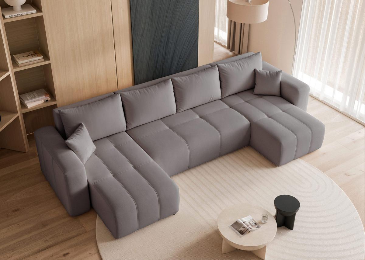 WOHNLANDSCHAFT PEDRO mit Schlaffunktion und Bettkasten Dunkelgrau - Dunkelgrau, Holzwerkstoff/Textil (318/79/145cm) - Idohome