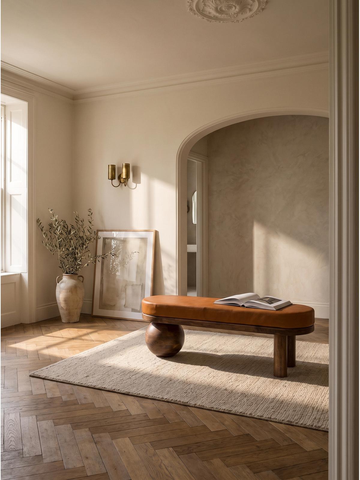 SITZBANK MAKARSKA, Ziegenleder, Braun, 140 x 40 x 47 cm - Braun/Honig, Mangoholz/Holz (140/47/40cm) - KADIMA DESIGN