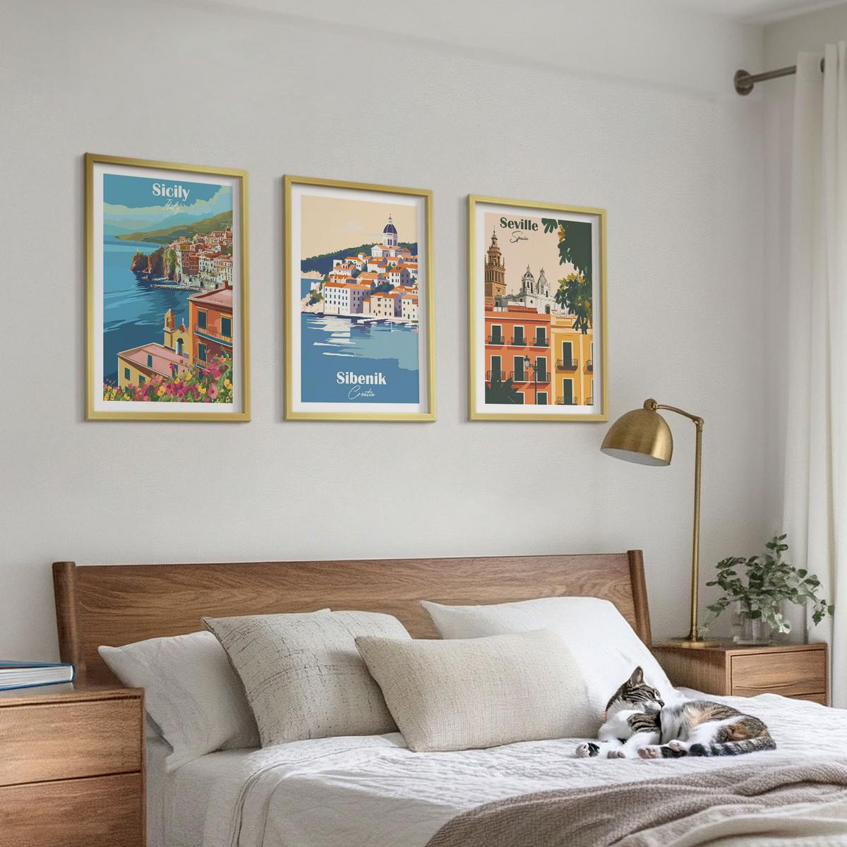 BILDER SET 3er Set - 40x60 cm Goldrahmen - Stadtlandschaften mit Gebäuden - Goldfarben, Kunststoff (40/60cm) - TULUP