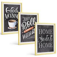 BILDER SET 3er Set - 40x60 cm Goldrahmen - Motive und Inschriften für die Küche - Goldfarben, Kunststoff (40/60cm) - TULUP