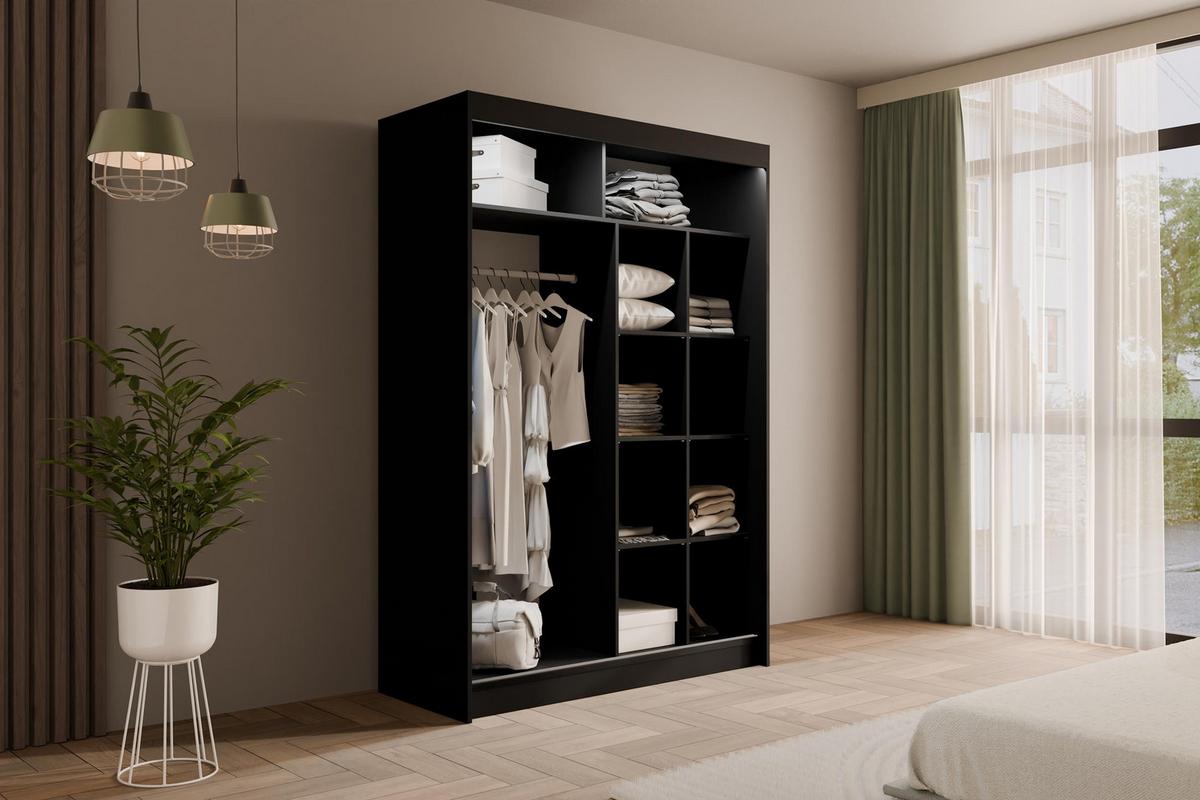 KLEIDERSCHRANK AMOHA mit LED - 150 cm - Schwarz - Schwarz, Holzwerkstoff (150/215/61cm) - ALTDECOR