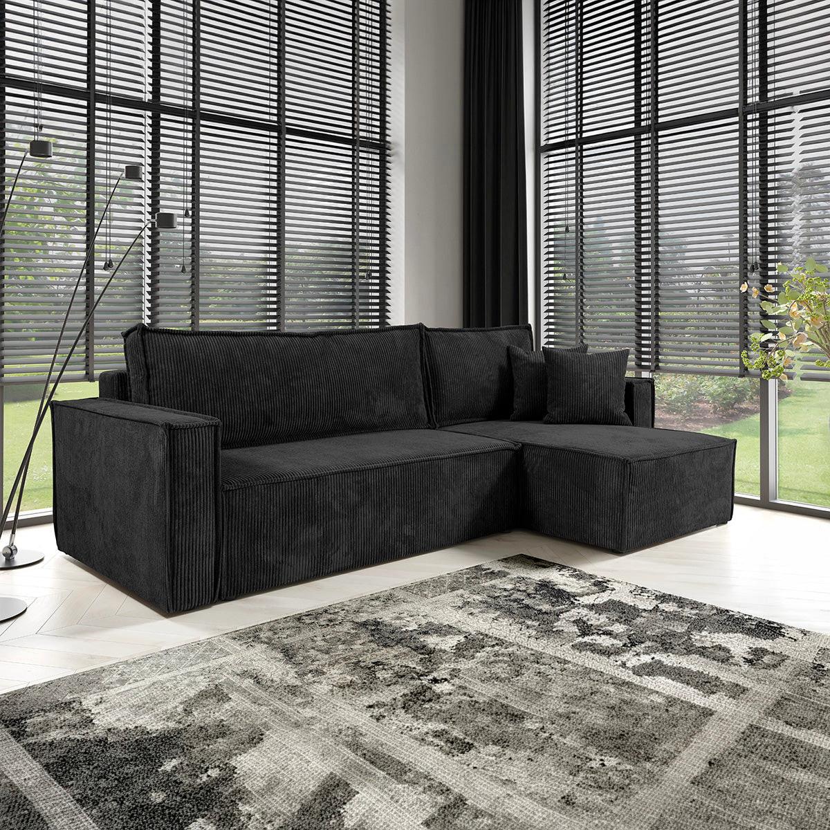 ECKSOFA Ezekiel 3 Sitzplätze Schwarz - Schwarz, Holz (236/145cm) - Petits-meubles