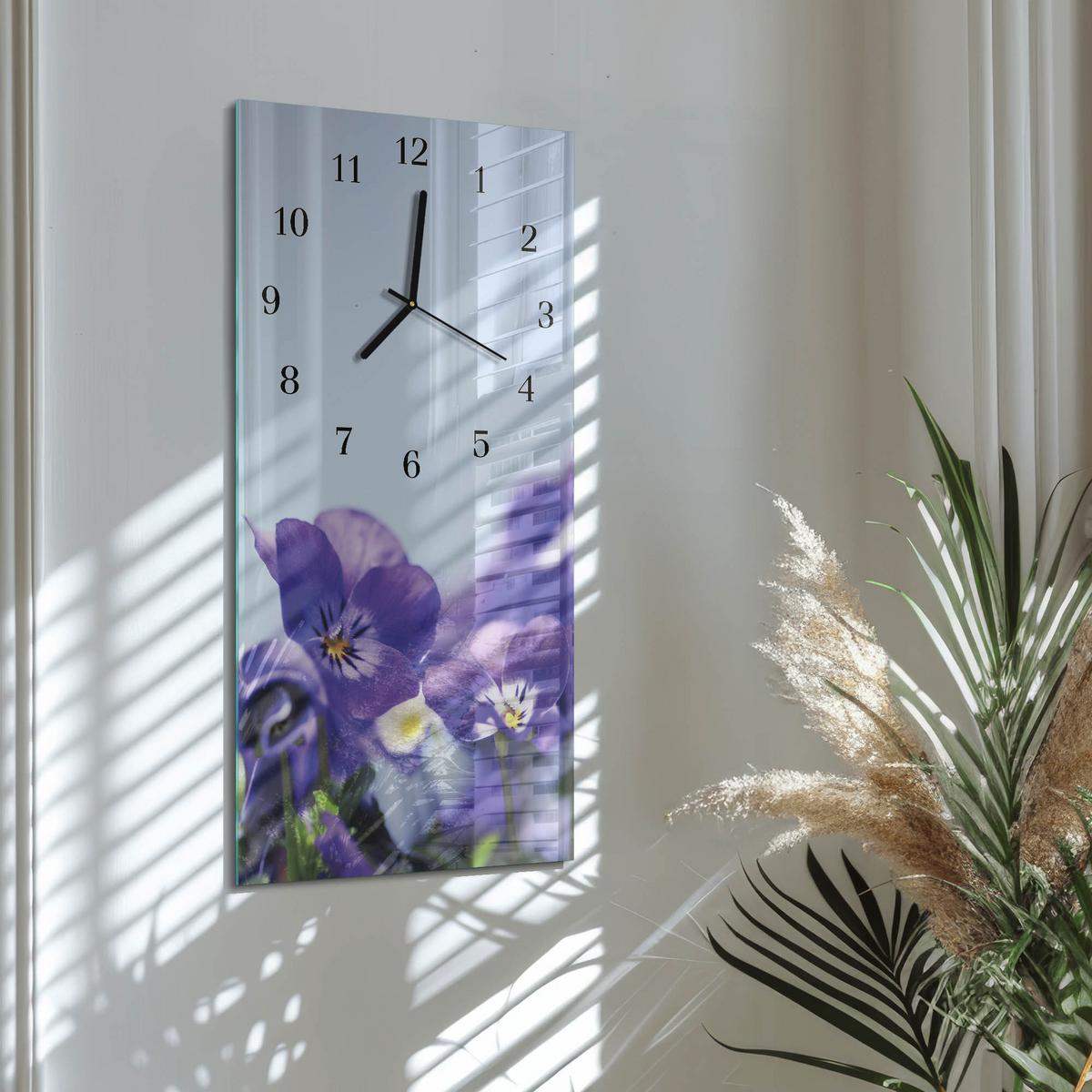 WANDUHR aus Glas 30x60 cm - Blumen - Lila, Glas (30/60/0.4cm) - TULUP