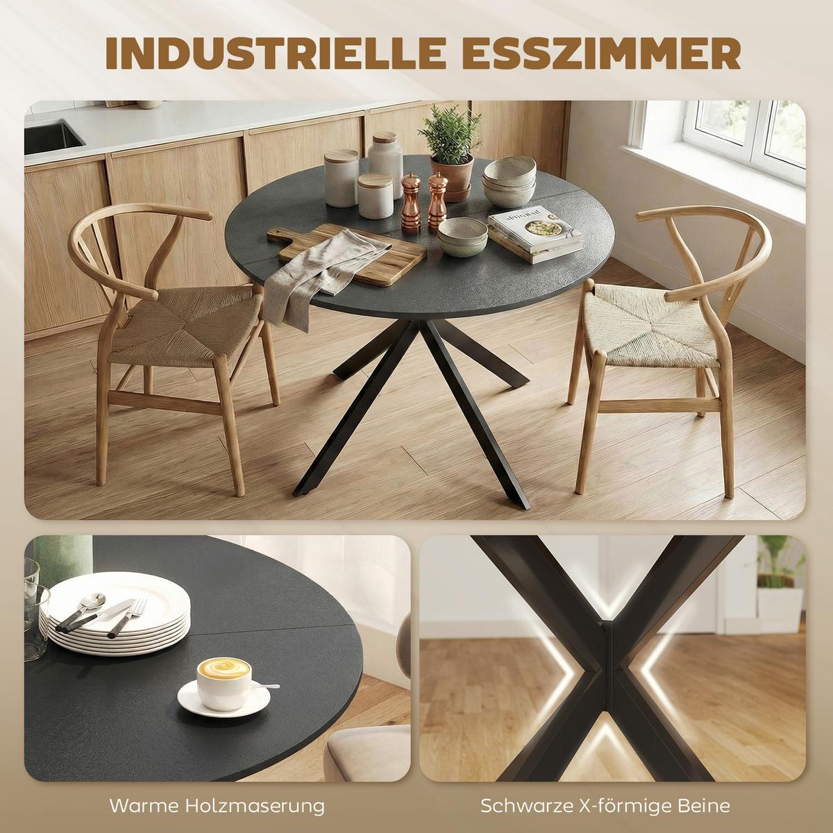ESSTISCH Spanplatte Stahl Schwarz - Schwarz, Metall (100/100/75cm) - HOMCOM