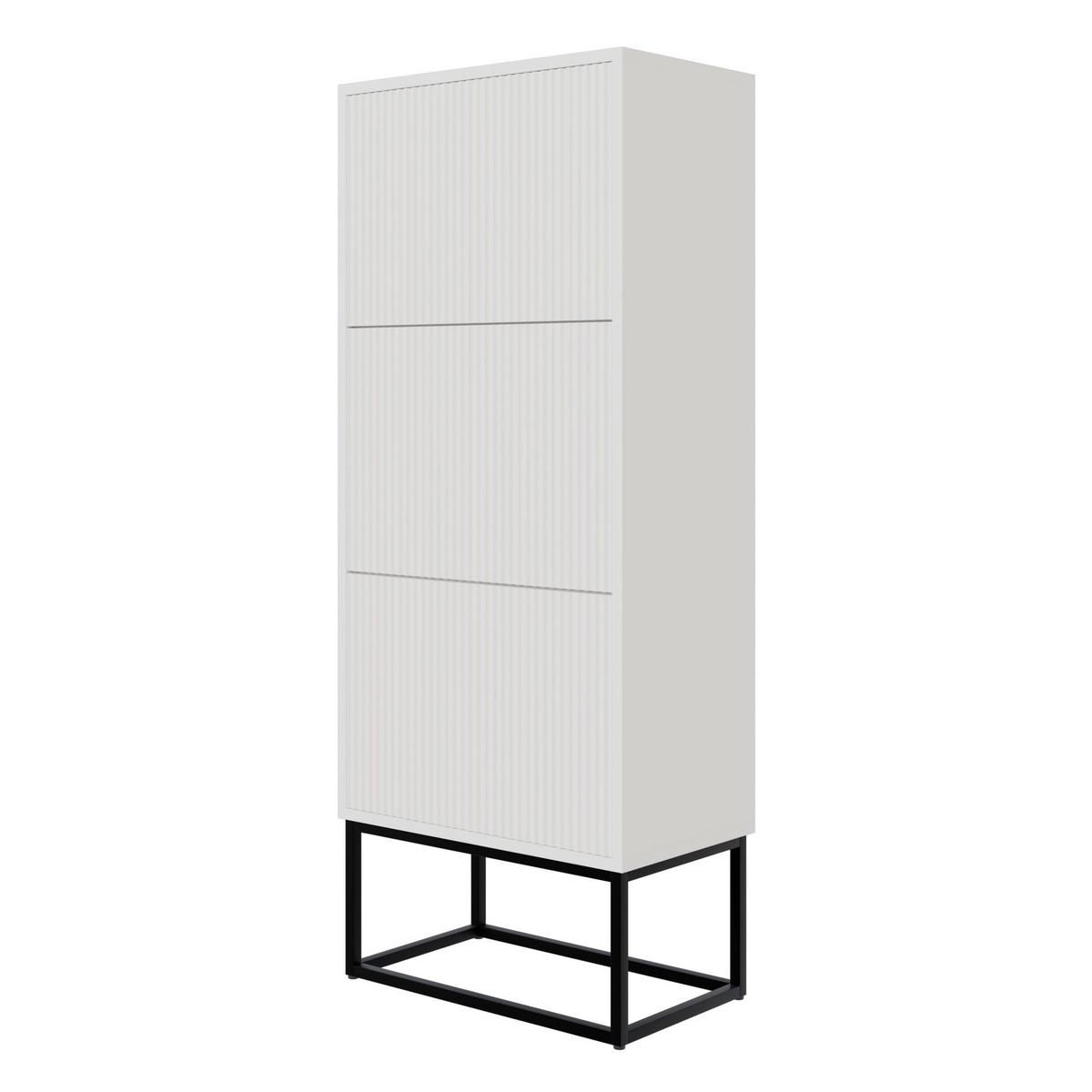 SCHUHSCHRANK Veldio mit 3 Klappen Weiß mit schwarzem Metallgestell 50 cm - Schwarz/Weiß, Holzwerkstoff/Metall (50/125/30cm) - Selsey