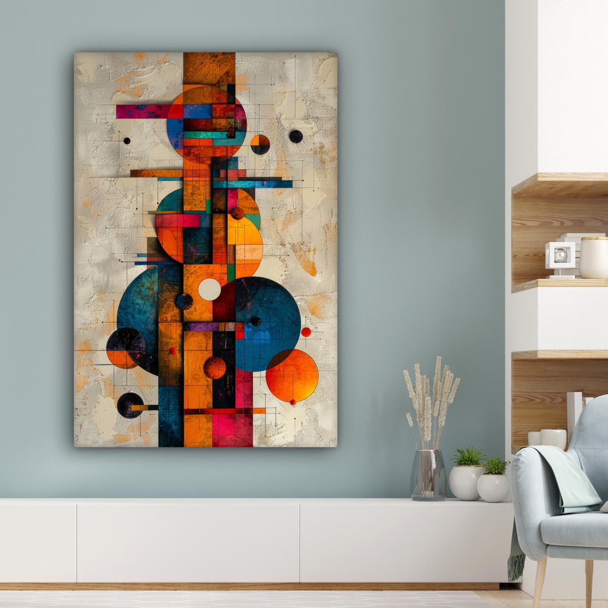 LEINWANDBILD Vintage - Moderne Kunst - Orange - Geometrische Formen Deko XXL 80x120 cm - Multicolor, Textil (80/120cm) - MuchoWow