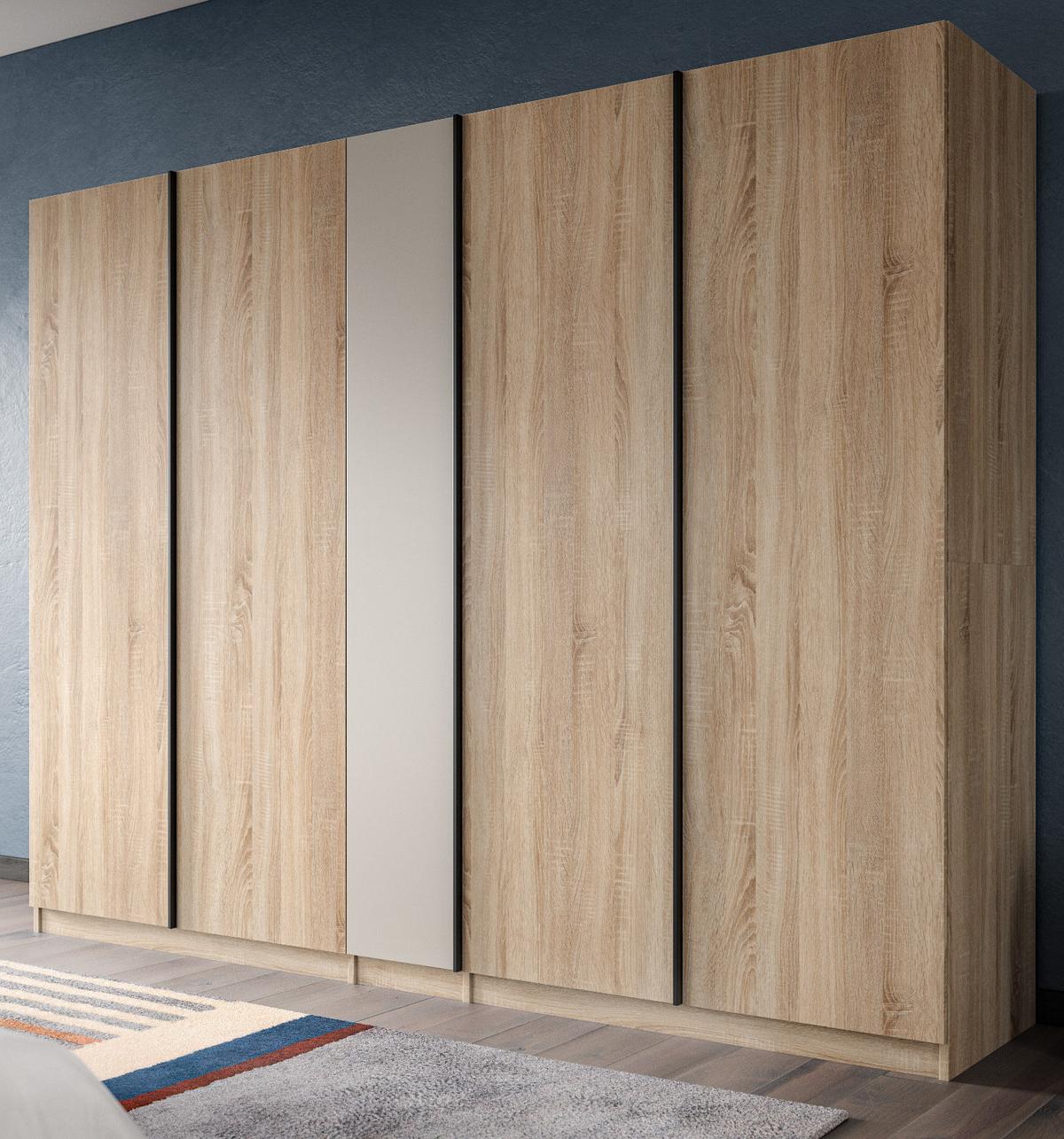 KLEIDERSCHRANK Eiche Sonoma, Kaschmir 5-türig 230 x 183 cm, Drehtürenschrank mit viel Stauraum - Kaschmir/Eichefarben, Holzwerkstoff/Kunststoff (230/183/53cm) - Inn.Furn