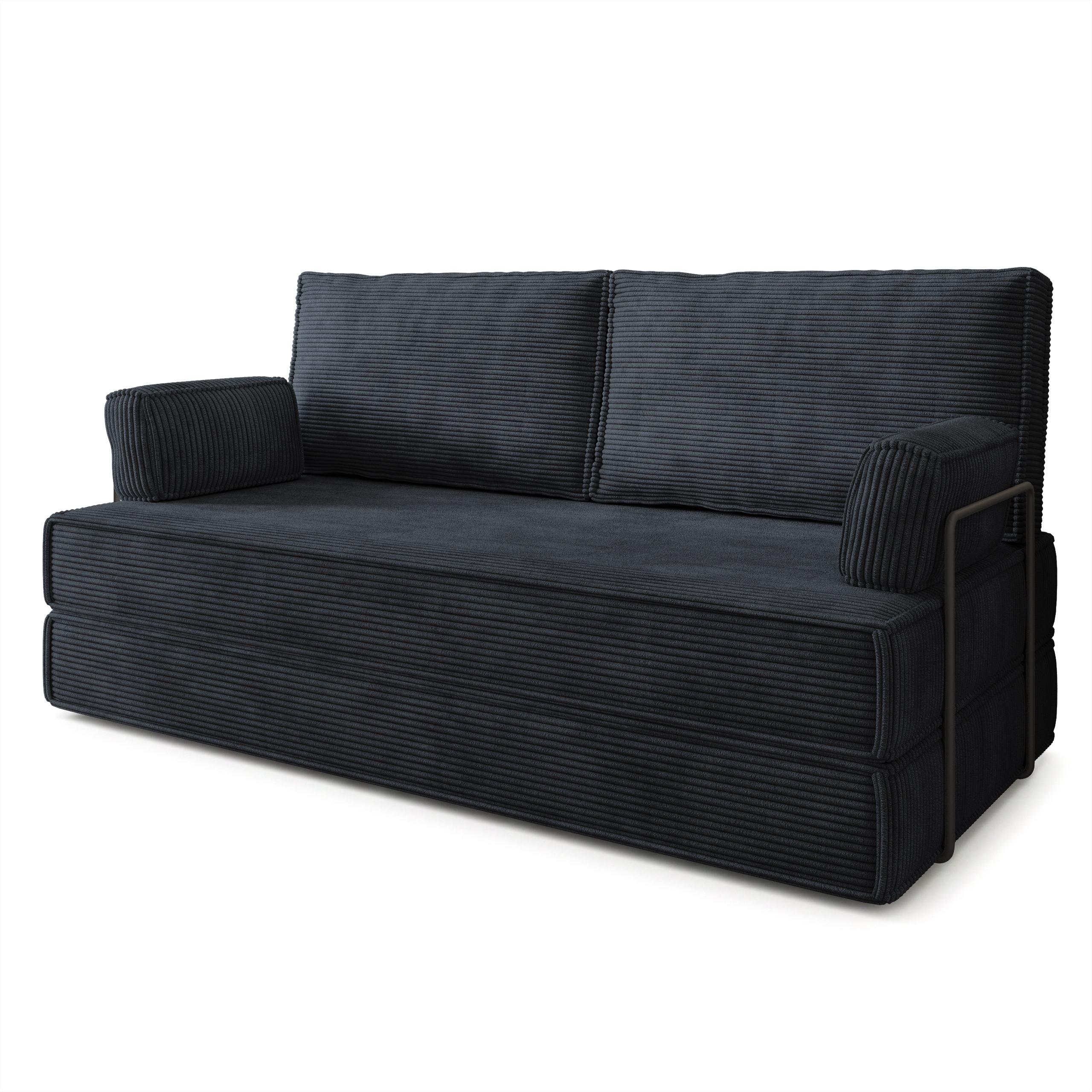 BETTSOFA SILAR aus Schaumstoff Kordstoff Schwarz Schlaffunktion - Schwarz, Textil (170/86/80cm) - MASSENO