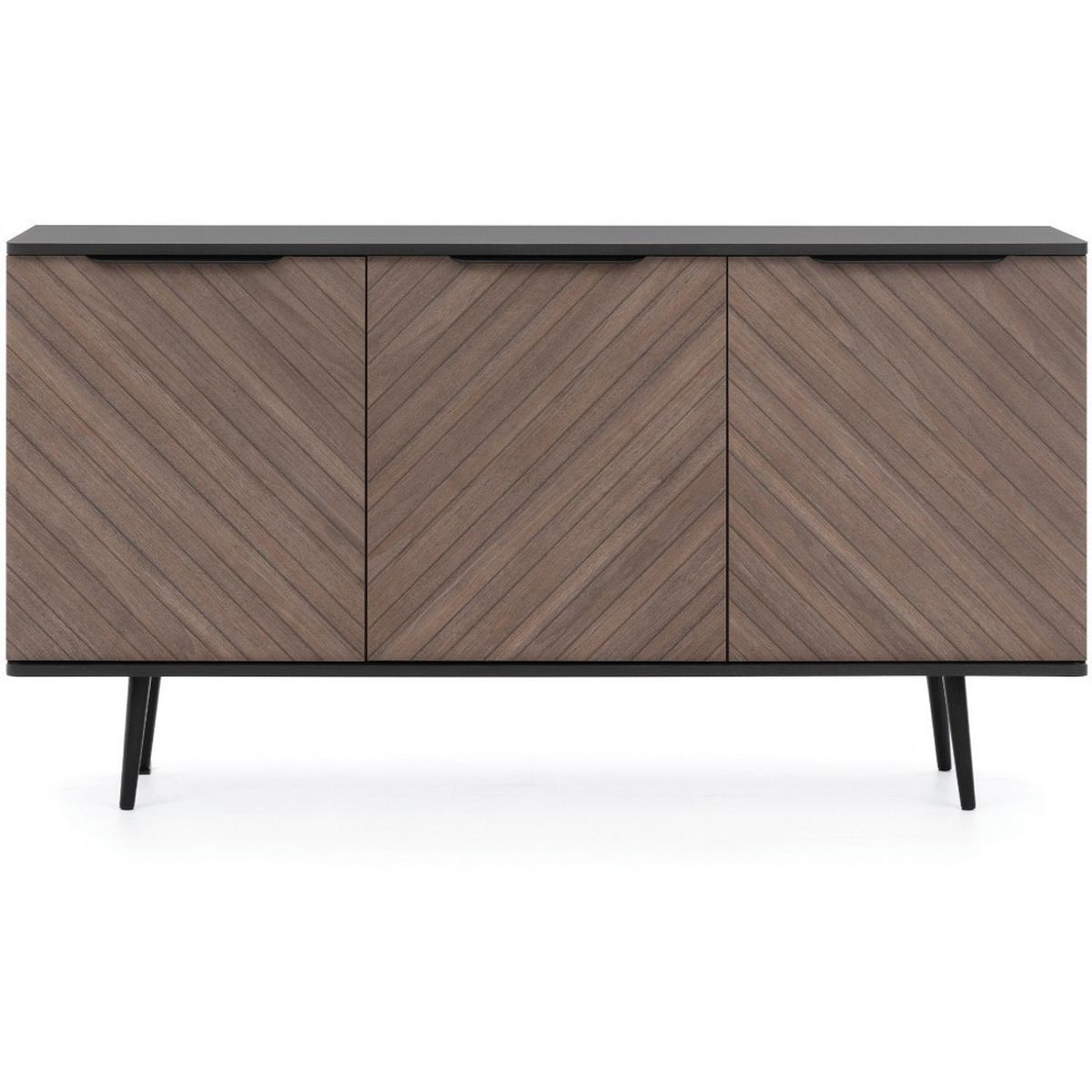 KOMMODE Parini mit 3 Türen, mit Metallbeine, Graphitschwarz/Captains Deck - Eichefarben, Holzwerkstoff/Metall (150/80/41cm) - Beautysofa