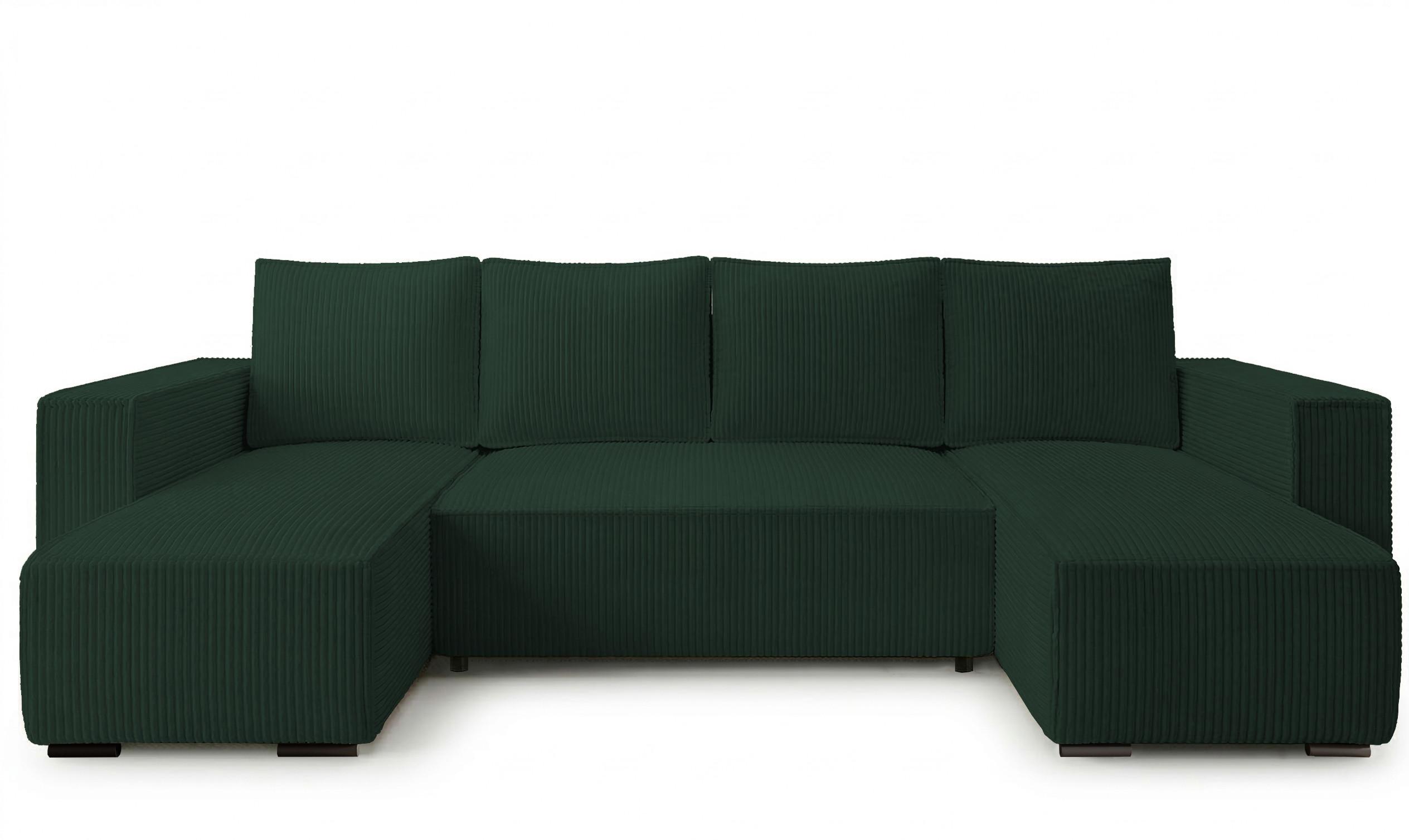 WOHNLANDSCHAFT CUDDY U mit Schlaffunktion und Bettkasten, Farbe: Grün, Cordstoff - Grün, Textil (305/85/140cm) - Storez24