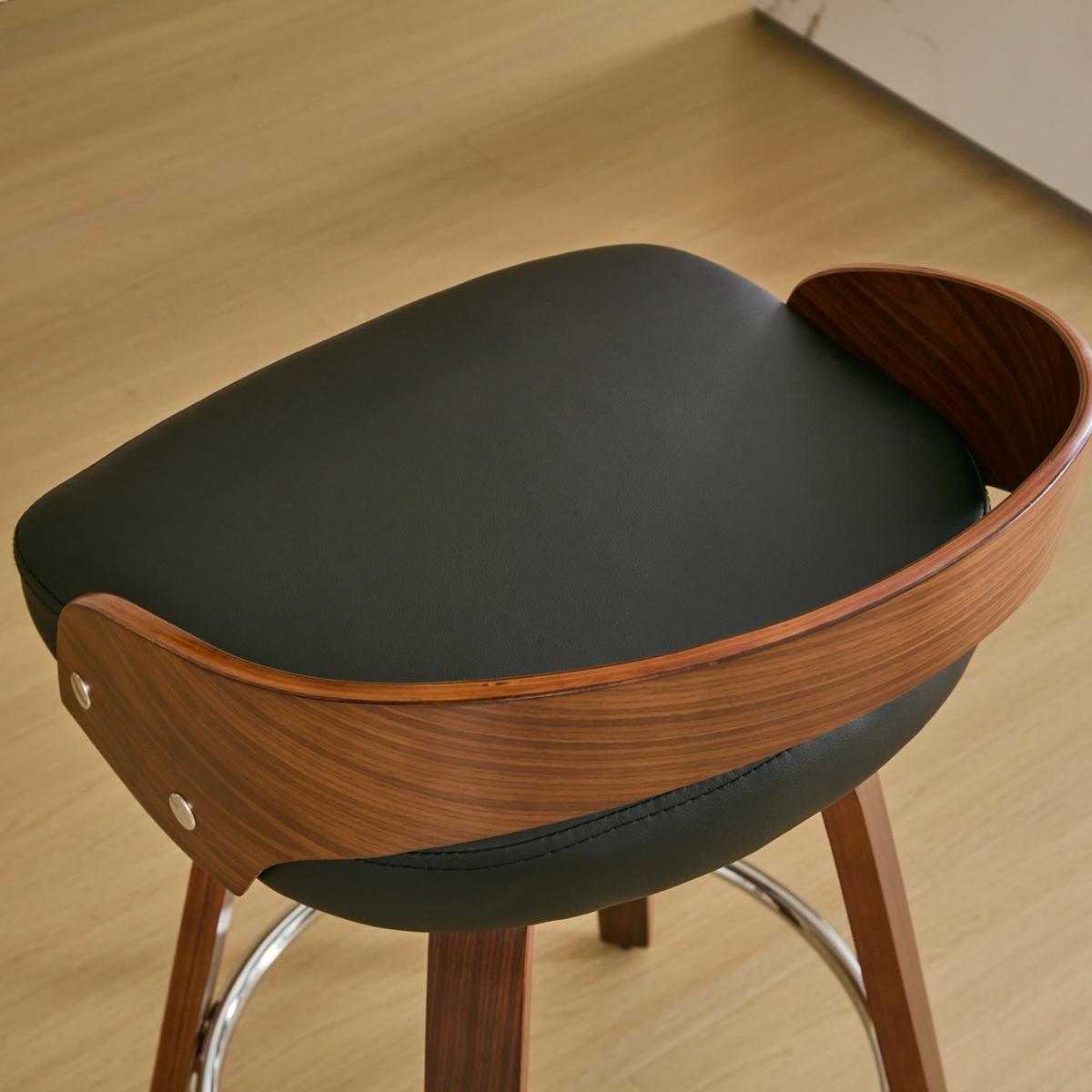 BARHOCKER SET 2 STK. Walnuss Holz Drehbar mit Polstersitz Schwarz - Schwarz, Leder (48/77.5/46.5cm) - Urban Meuble